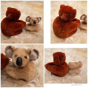 Vtg 70s 2pc Brown Grizzly Bear Cub & koala bear pencil hugger Clip-on Doll Toy.